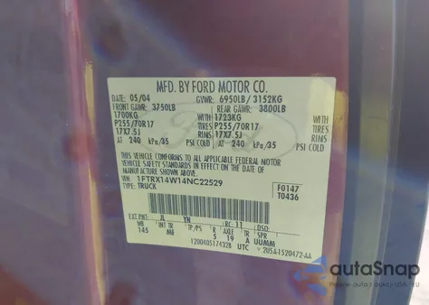 2004 Ford F-150 Stx/Xl/Xlt from USA, damaged, VIN 1FTRX14W14NC22529